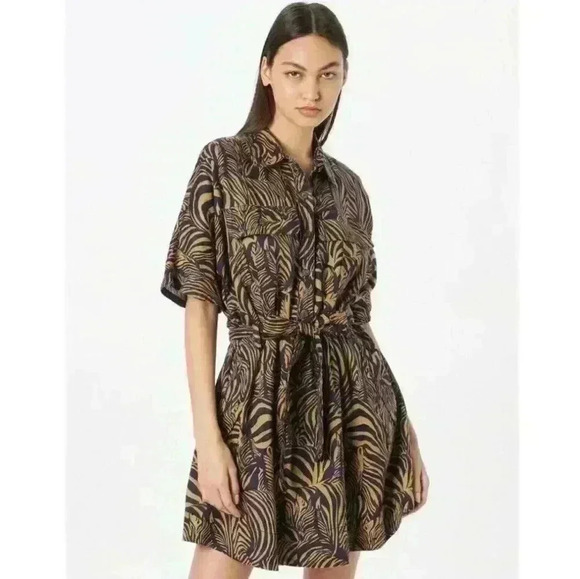 NWT BANANA REPUBLIC Linen Utility Dress Zebra Print - Picture 1 of 16